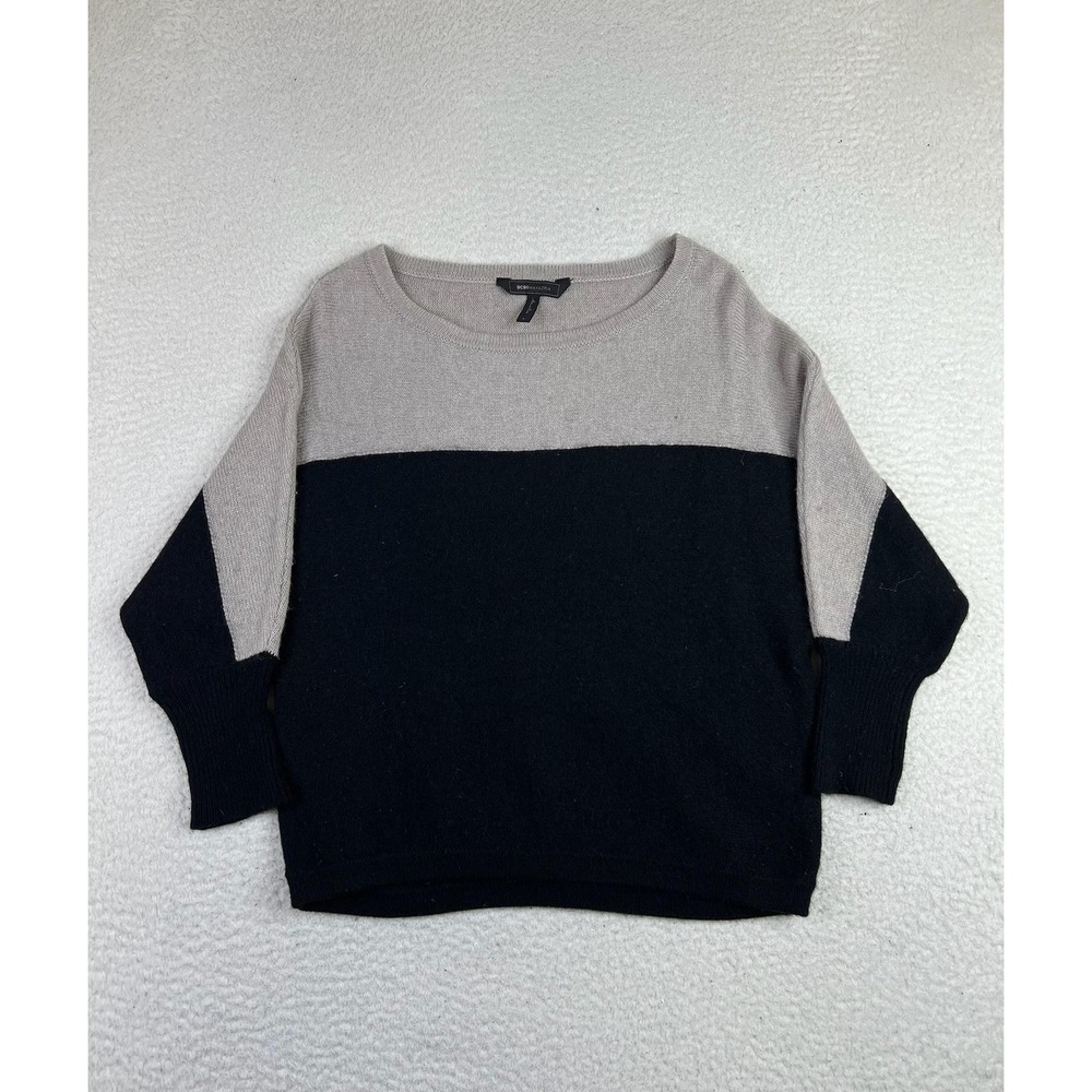 BCBGMAXAZRIA Womens Small Black Colorblock Boat Neck Dolman Pullover Sweater